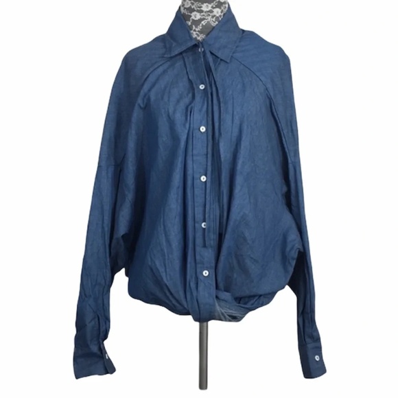 Hayden Tops - Hayden Blue Chambray‎ Button Down Tie-Waist Shirt M